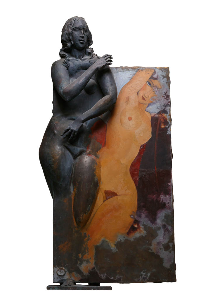 From the series The artist and the model Modigliani, bronze, oil color, 117x57x27 cm, 2017