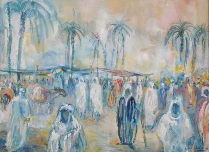 Marché du désert (Egypte) Aquarelle et pastel - 28 x 38 cm